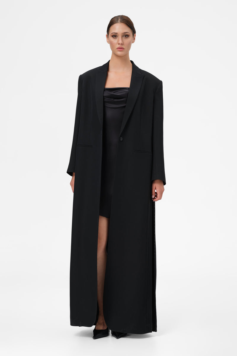 Blazer negru lung cu deschidere laterala Urban