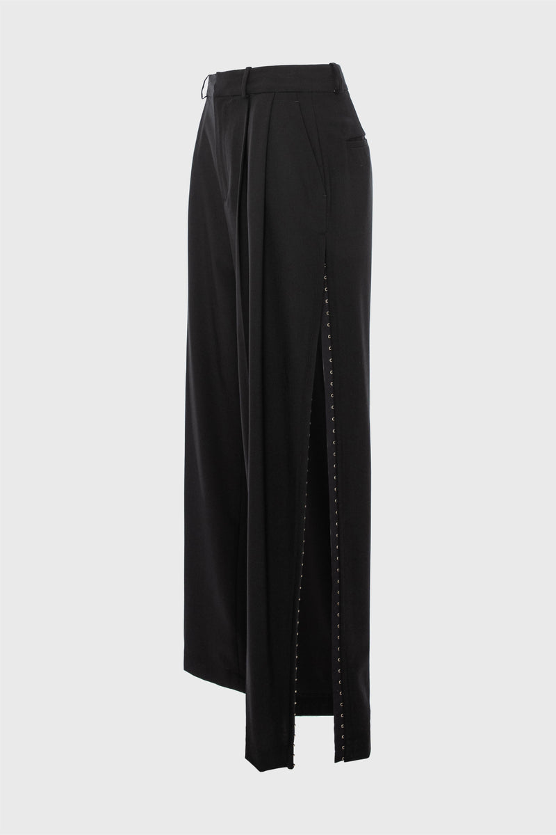 Pantaloni negri din lana cu deschidere laterala Urban