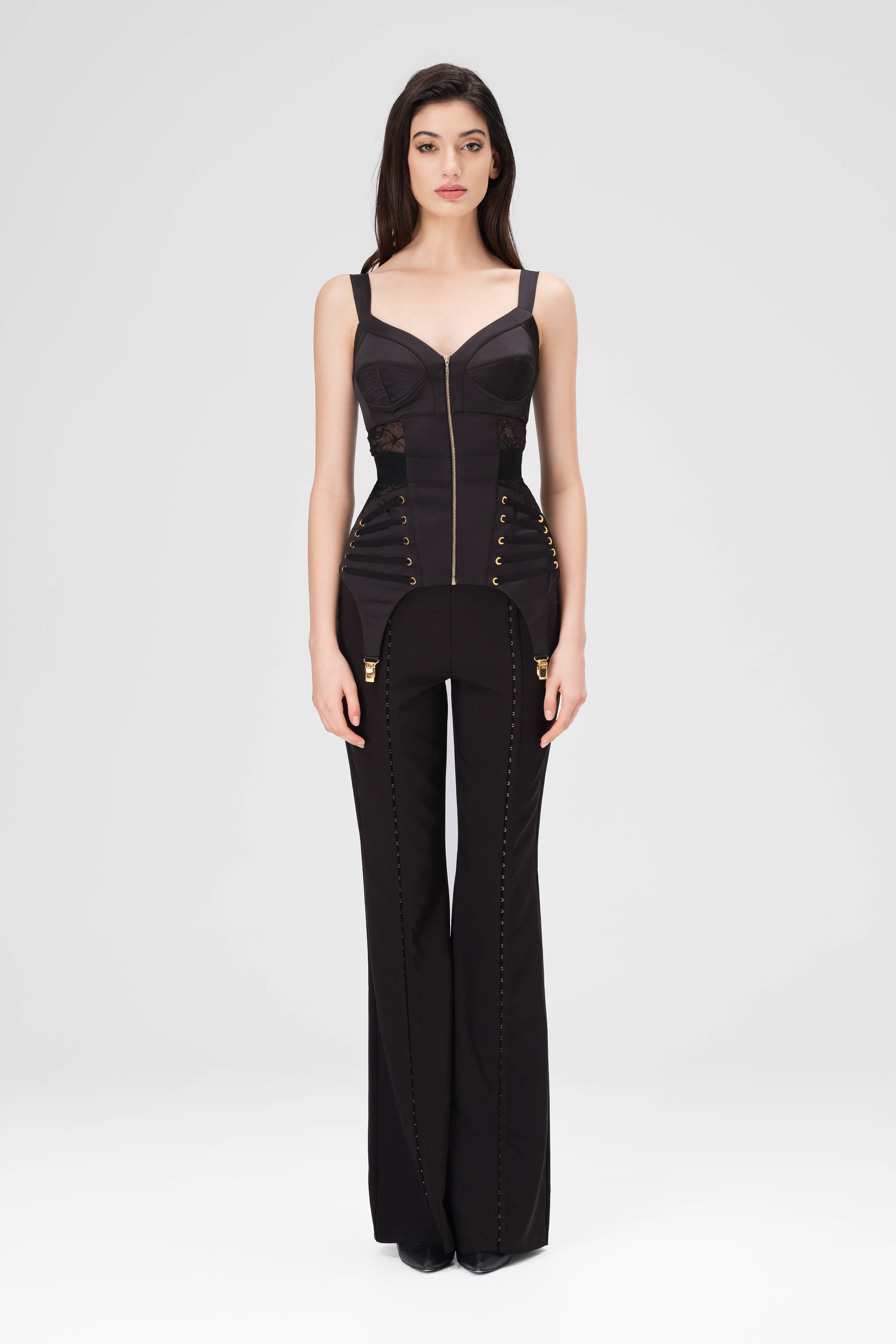 Corset negru din satin si dantela Zest