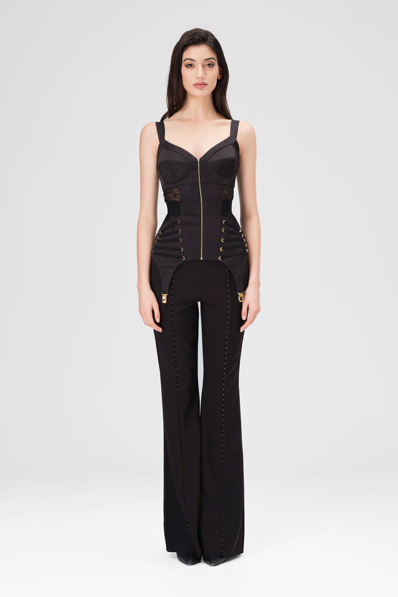 Corset negru din satin si dantela Zest