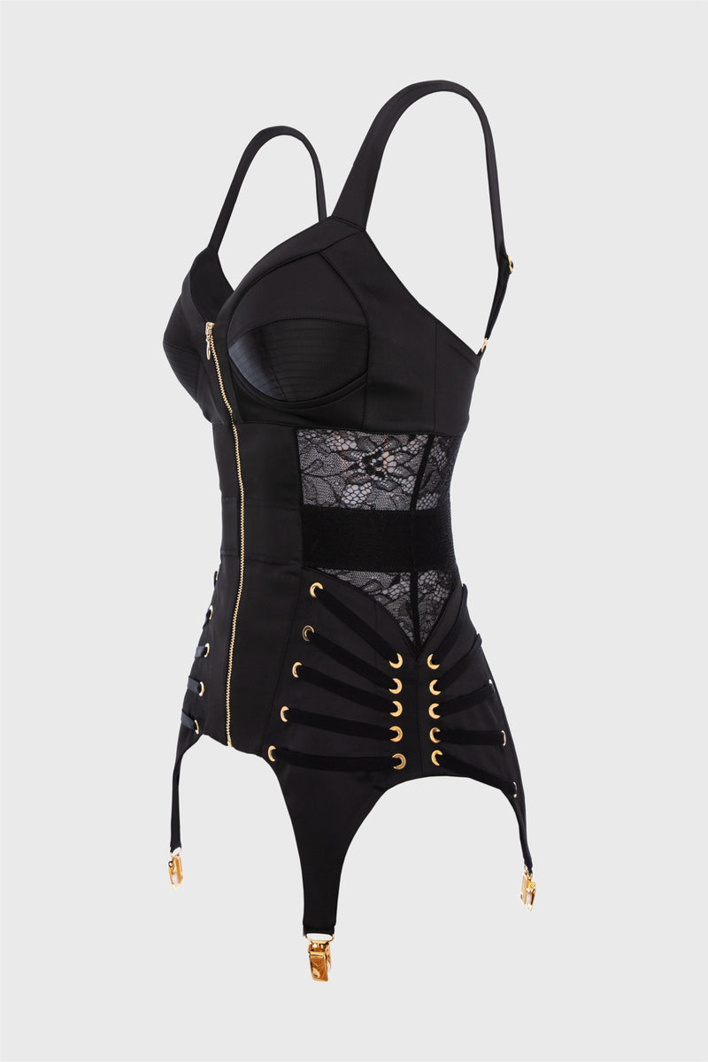 Corset negru din satin si dantela Zest