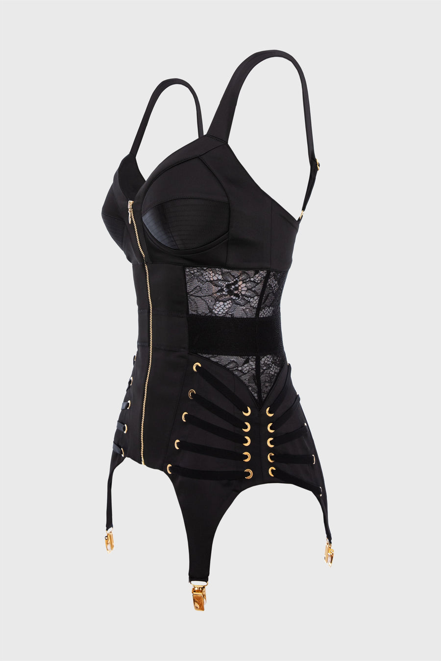 Corset negru din satin si dantela Zest