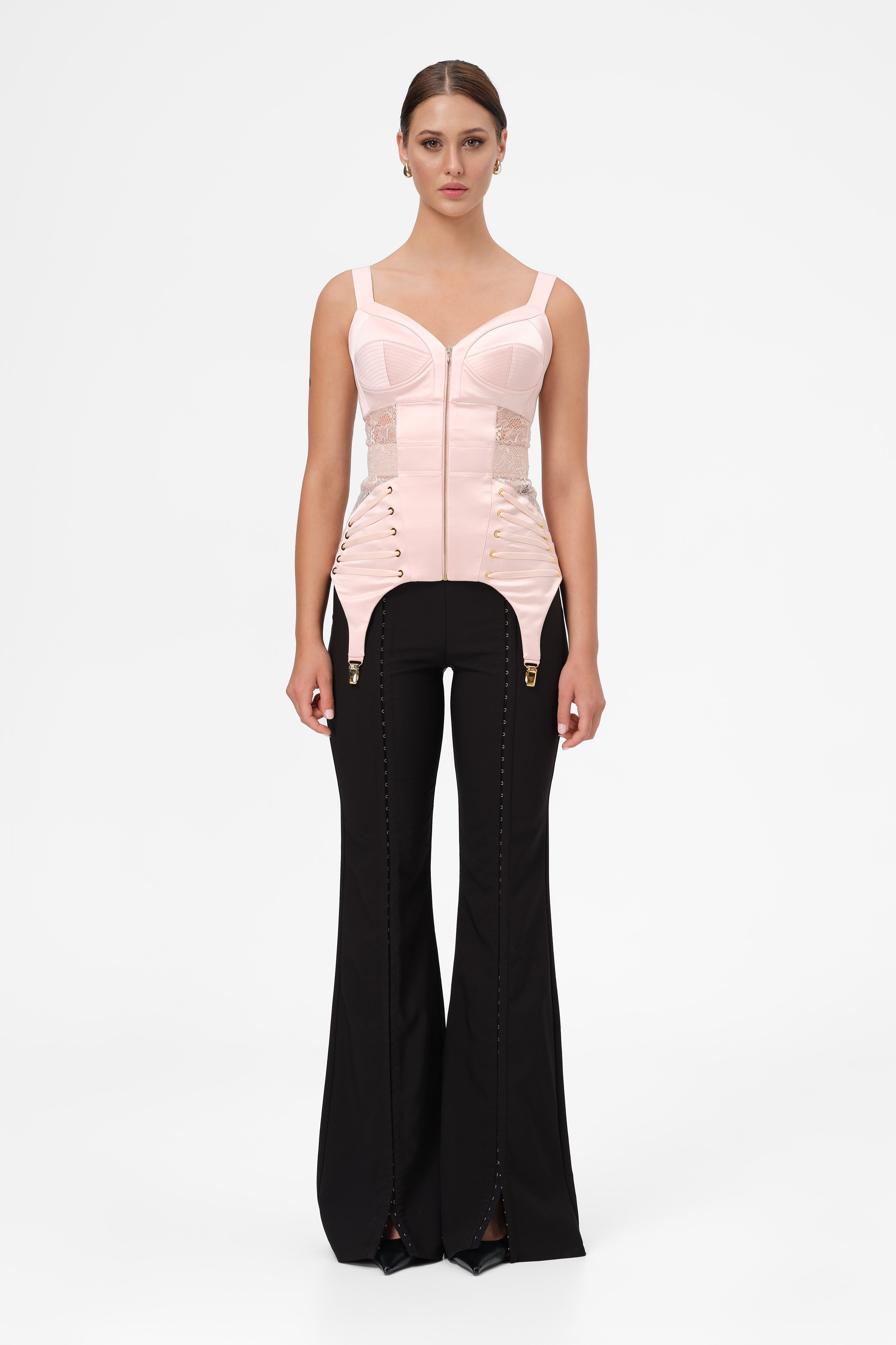 Corset roz pudrat din satin si dantela Zest