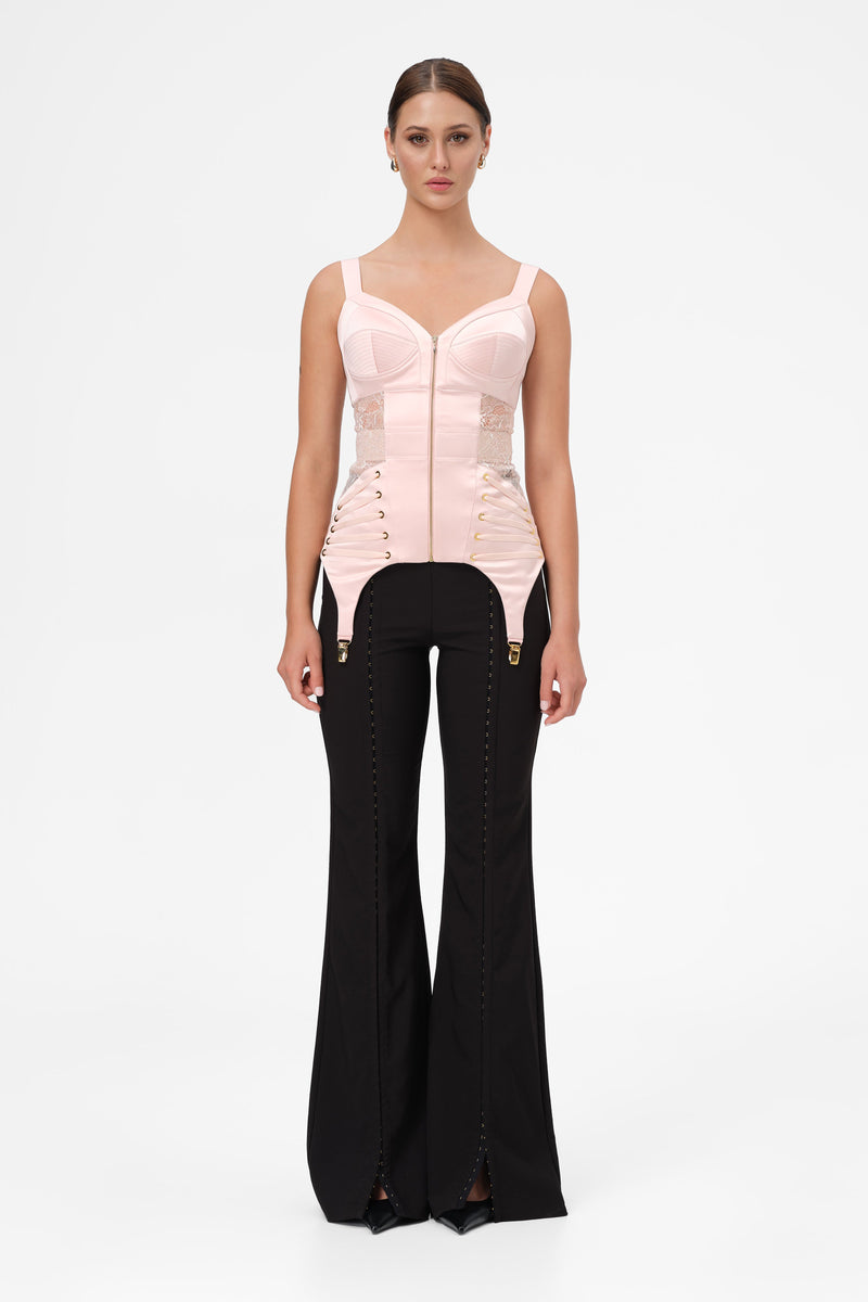 Corset roz pudrat din satin si dantela Zest