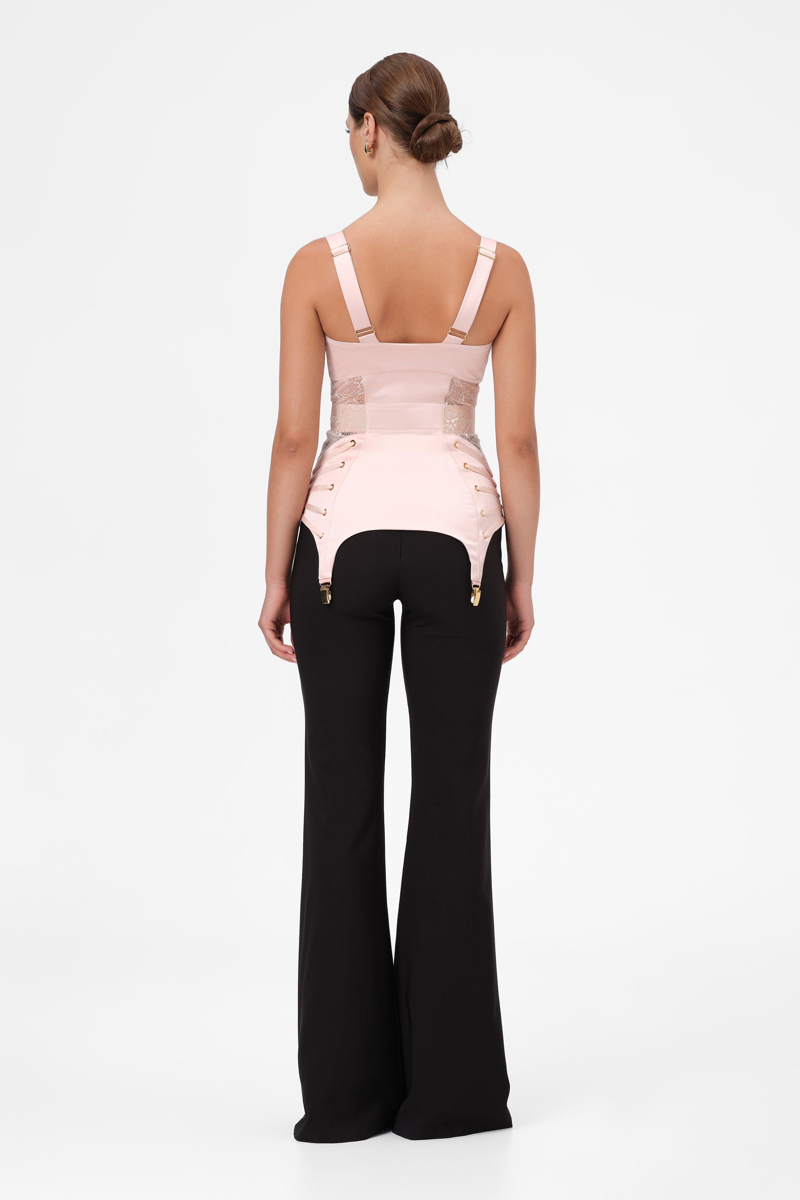 Corset roz pudrat din satin si dantela Zest