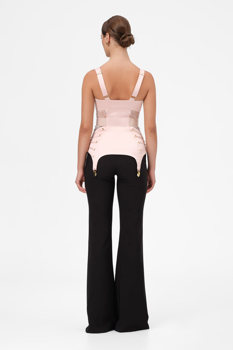 Corset roz pudrat din satin si dantela Zest