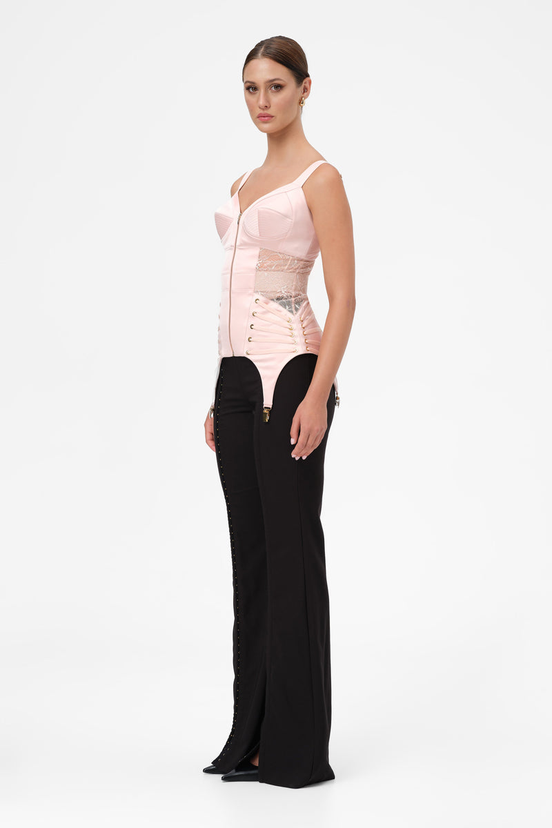 Corset roz pudrat din satin si dantela Zest