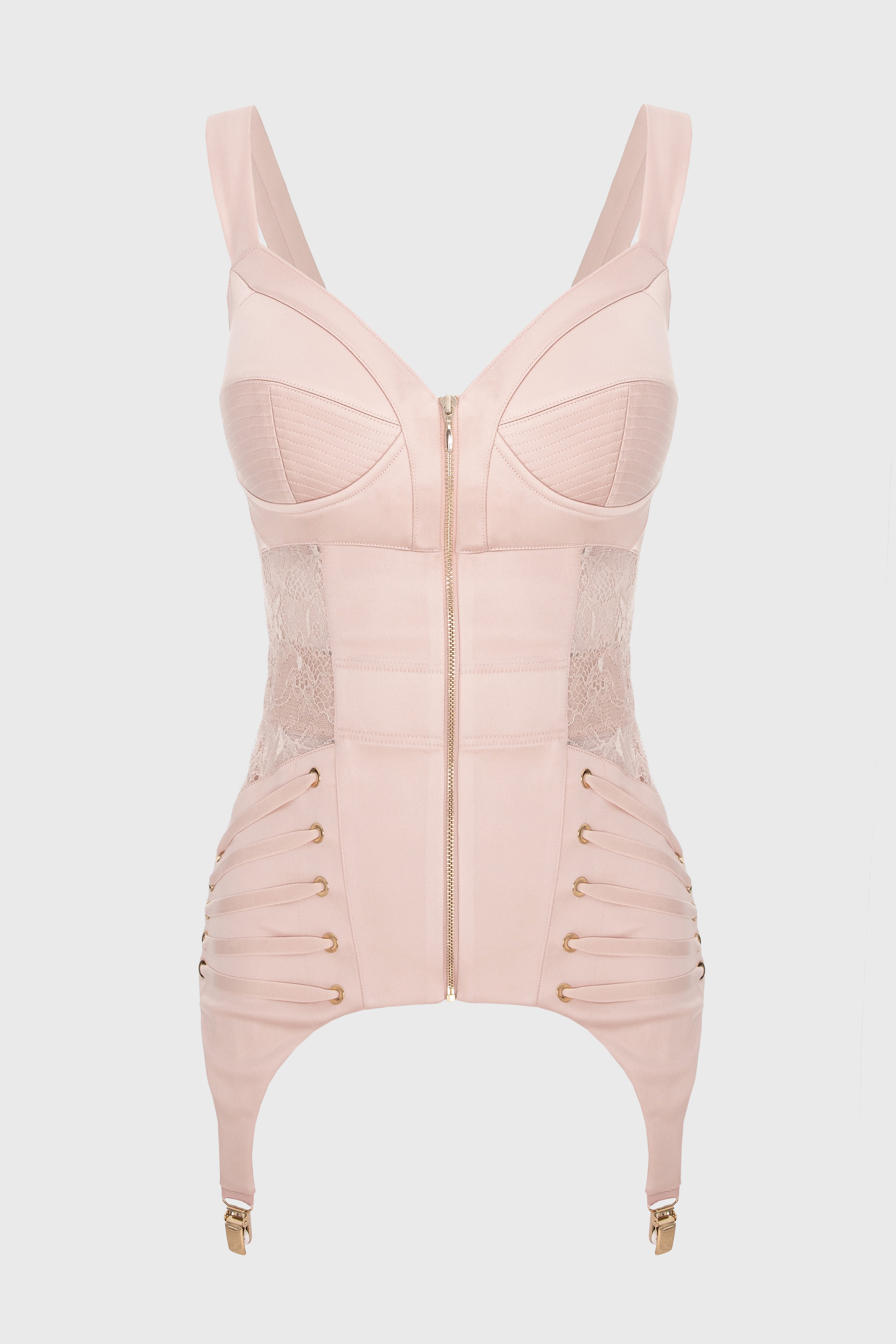 Corset roz pudrat din satin si dantela Zest