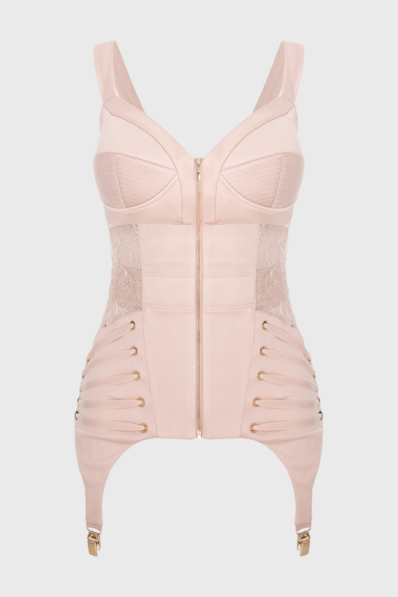 Corset roz pudrat din satin si dantela Zest