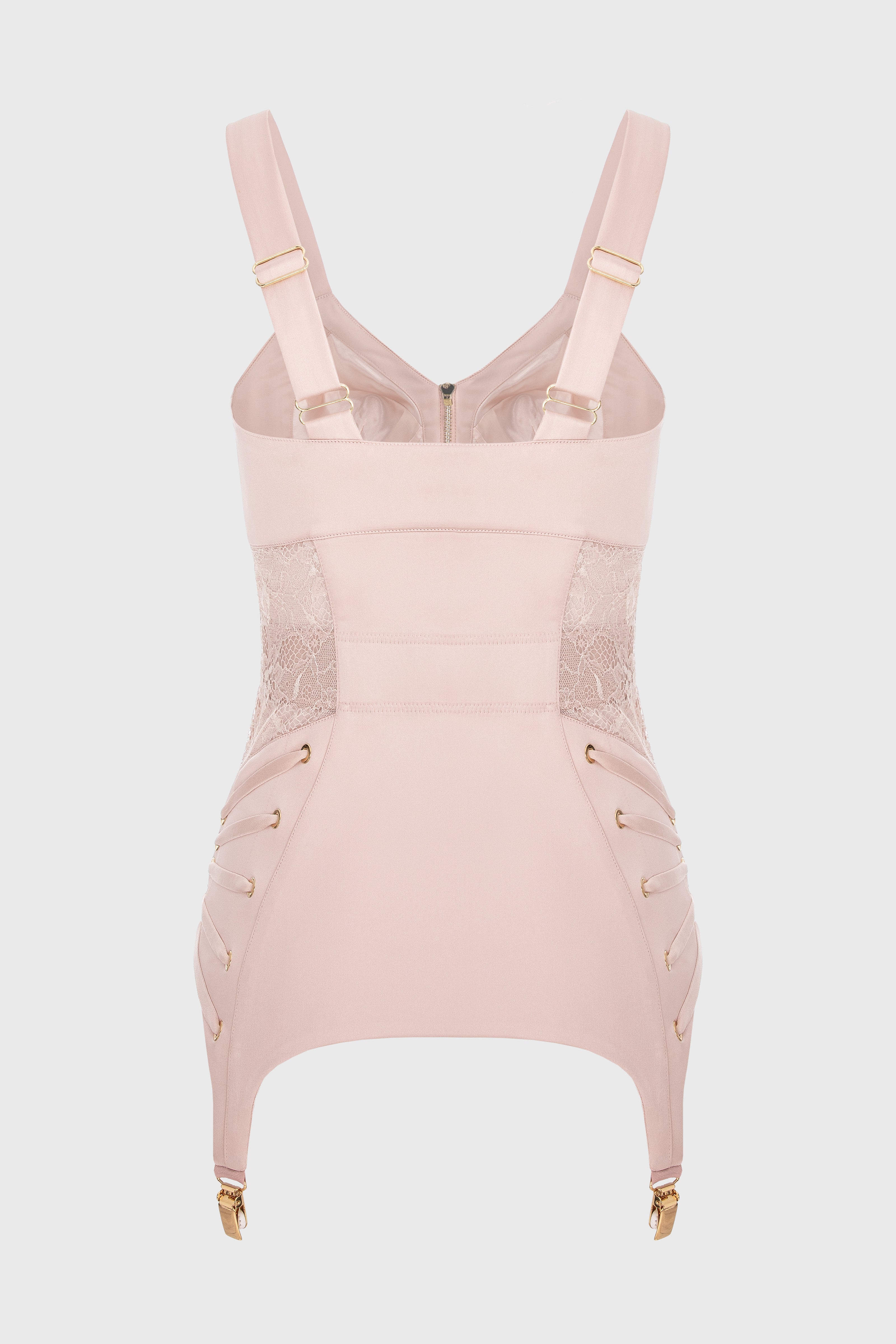 Corset roz pudrat din satin si dantela Zest