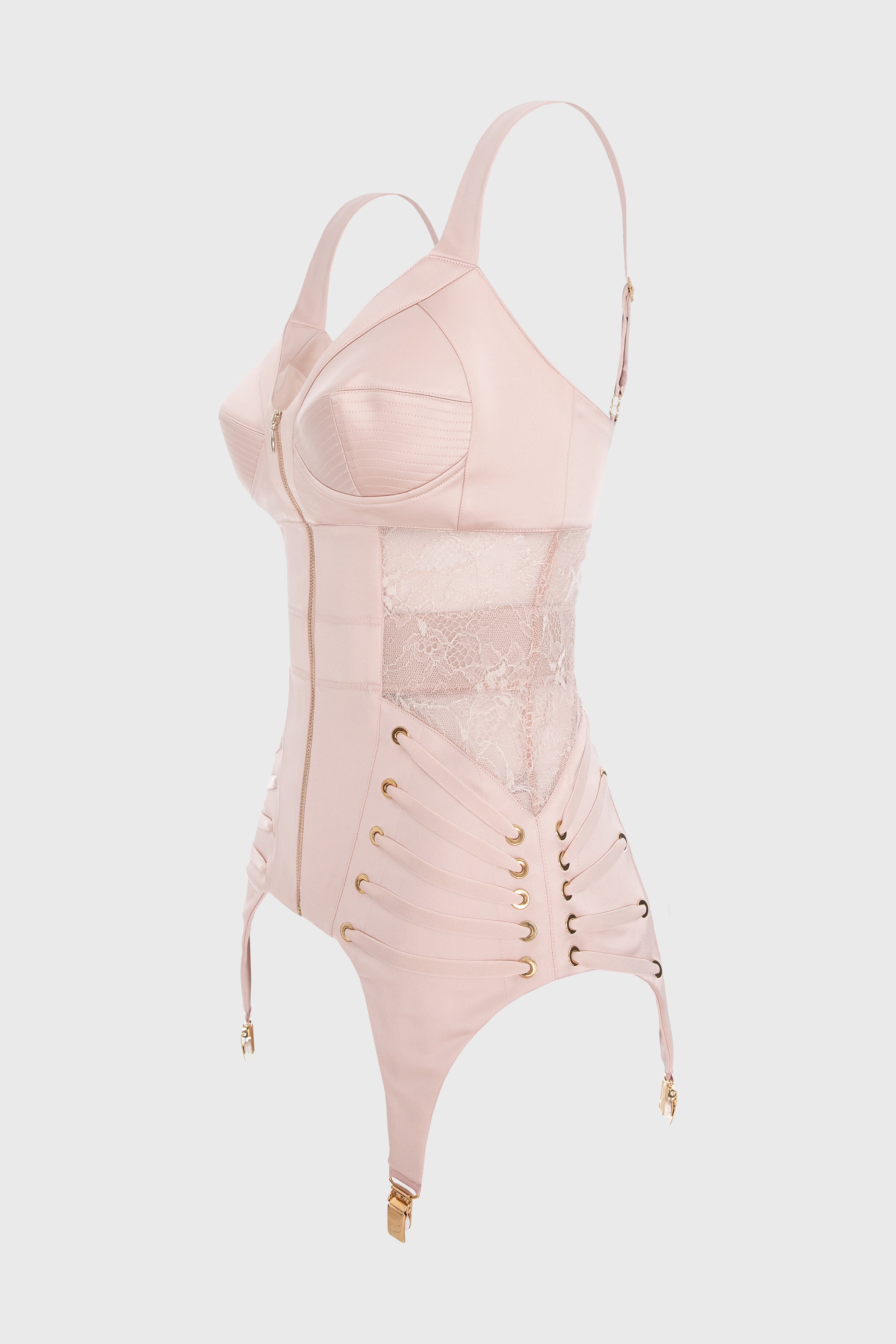 Corset roz pudrat din satin si dantela Zest