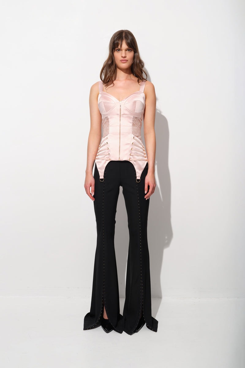 Corset roz pudrat din satin si dantela Zest
