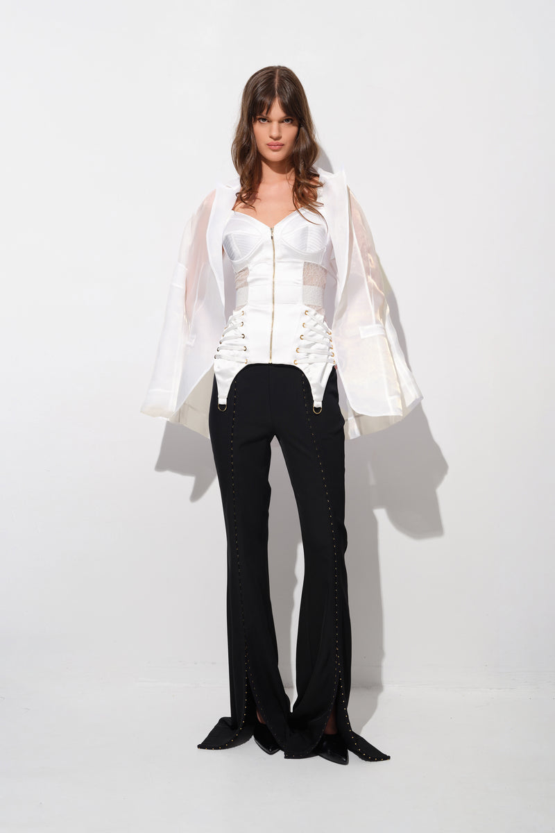 Corset alb din satin si dantela Zest