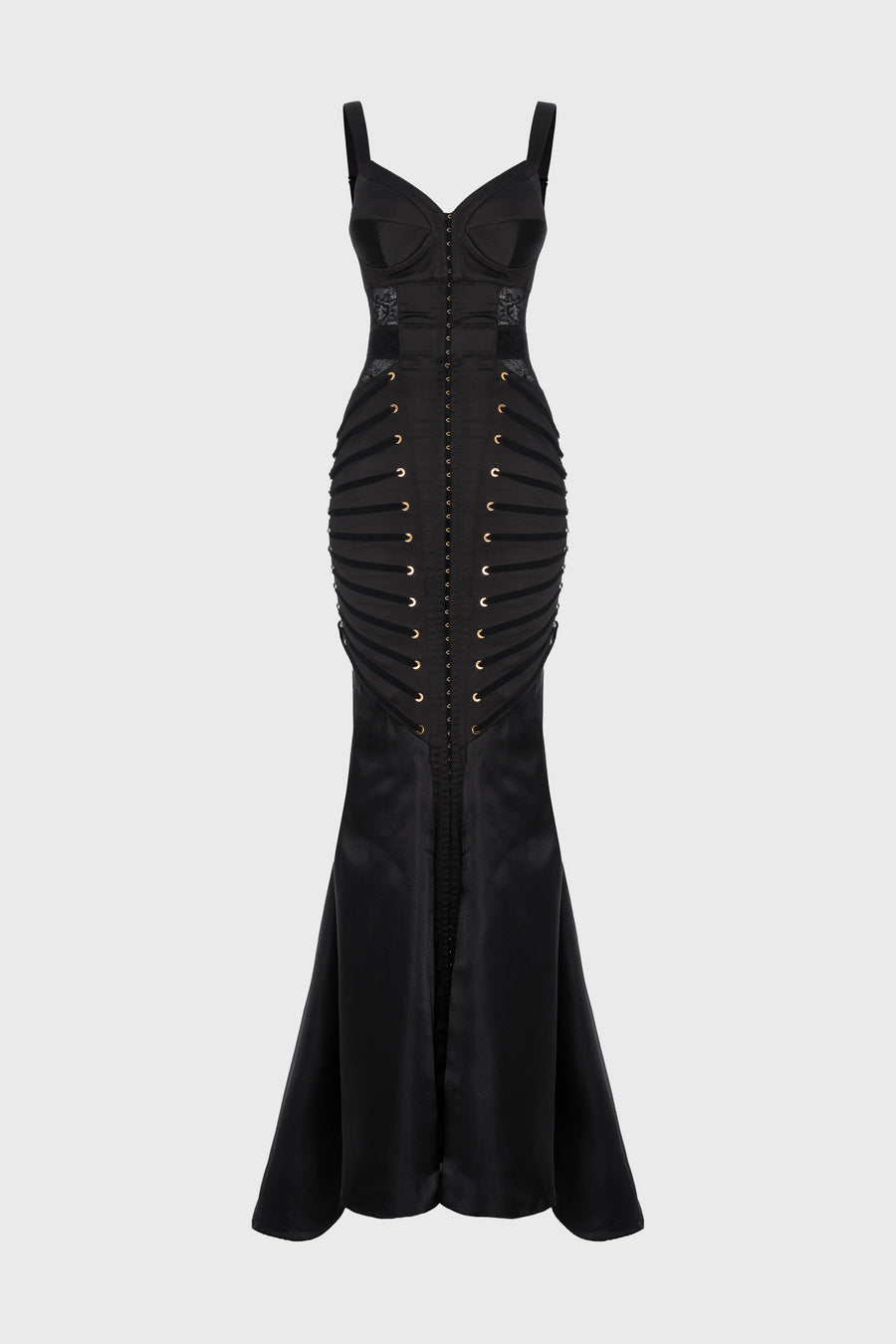 Rochie neagra lunga din satin si dantela Zest