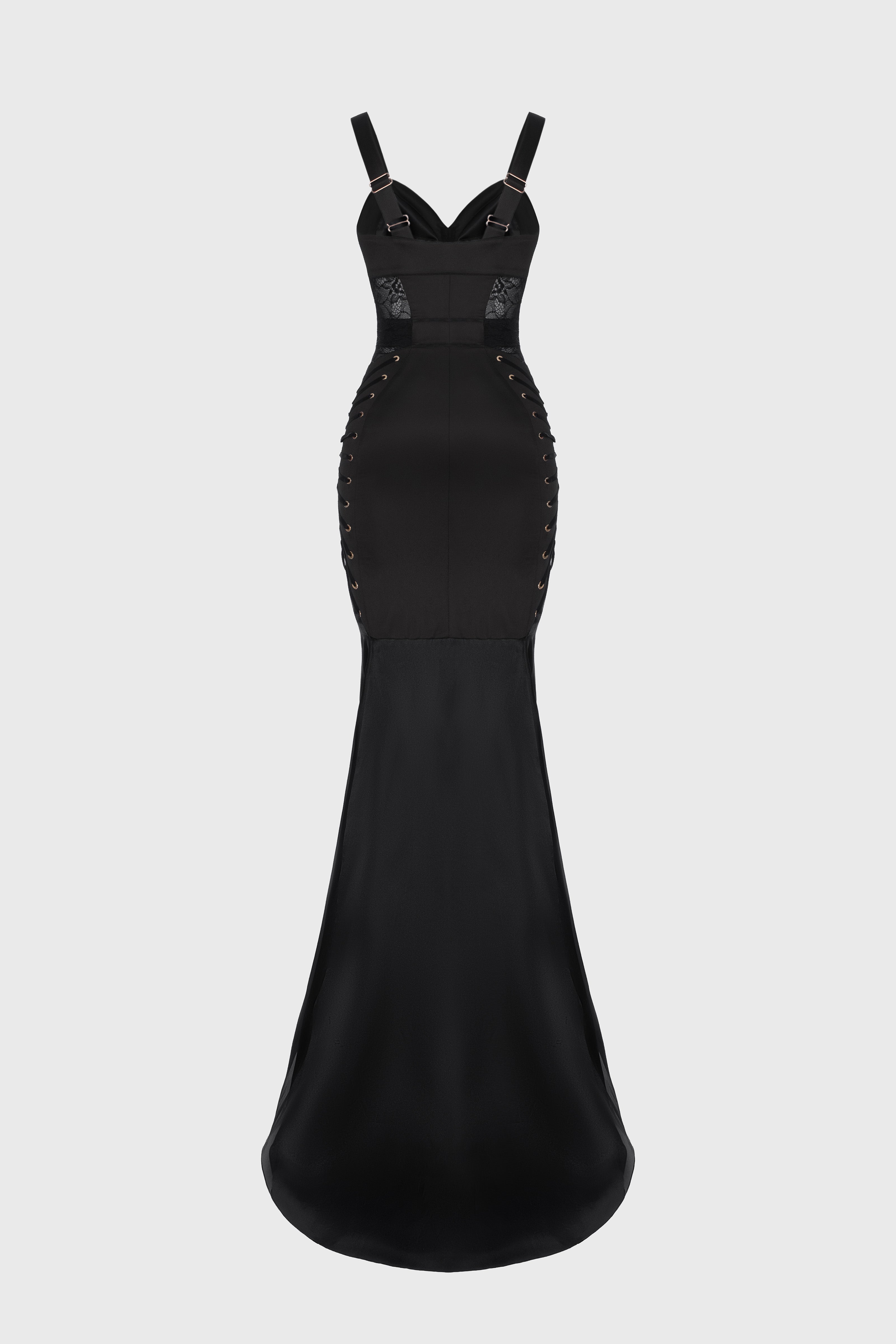Rochie neagra lunga din satin si dantela Zest