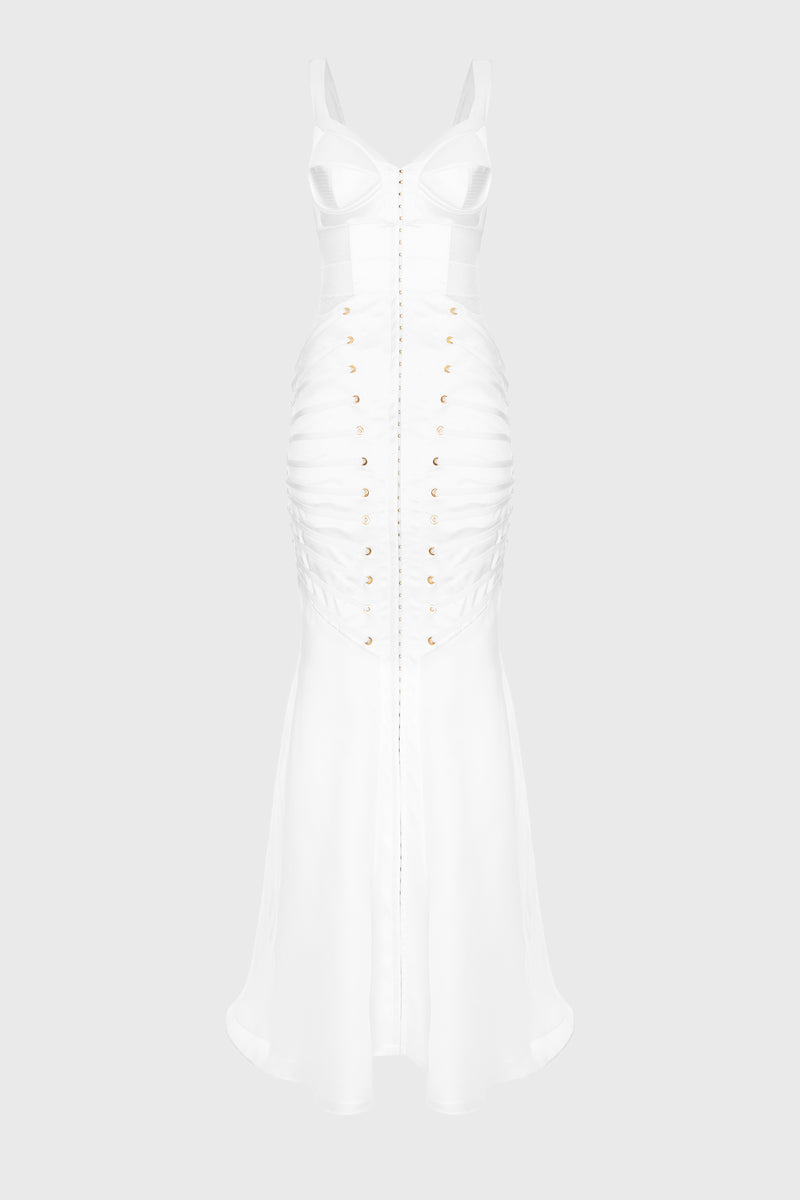 Rochie alba lunga din satin si dantela Zest