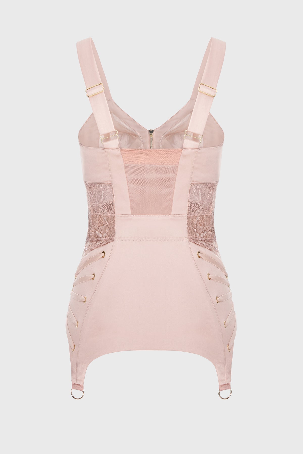 Corset roz pudrat din satin si dantela Zest