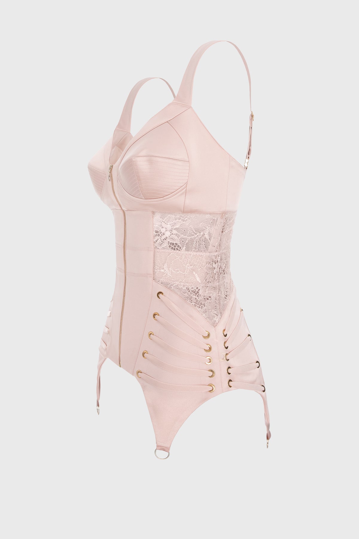 Corset roz pudrat din satin si dantela Zest