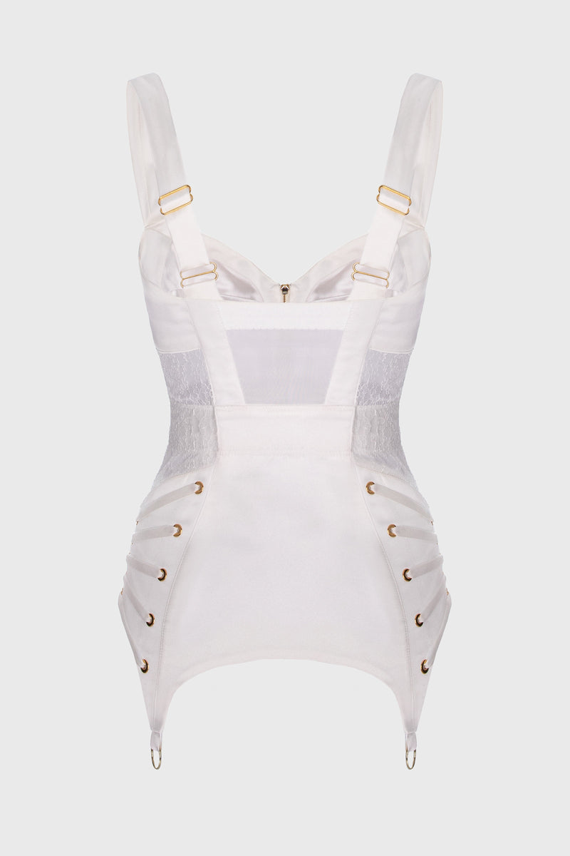 Corset alb din satin si dantela Zest