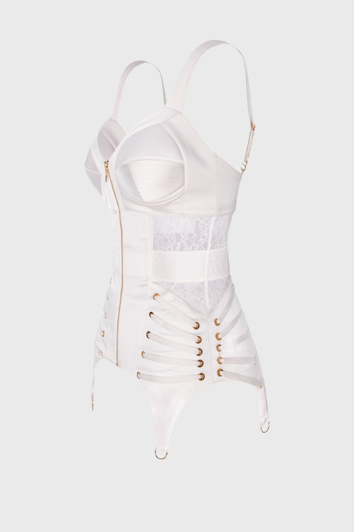 Corset alb din satin si dantela Zest
