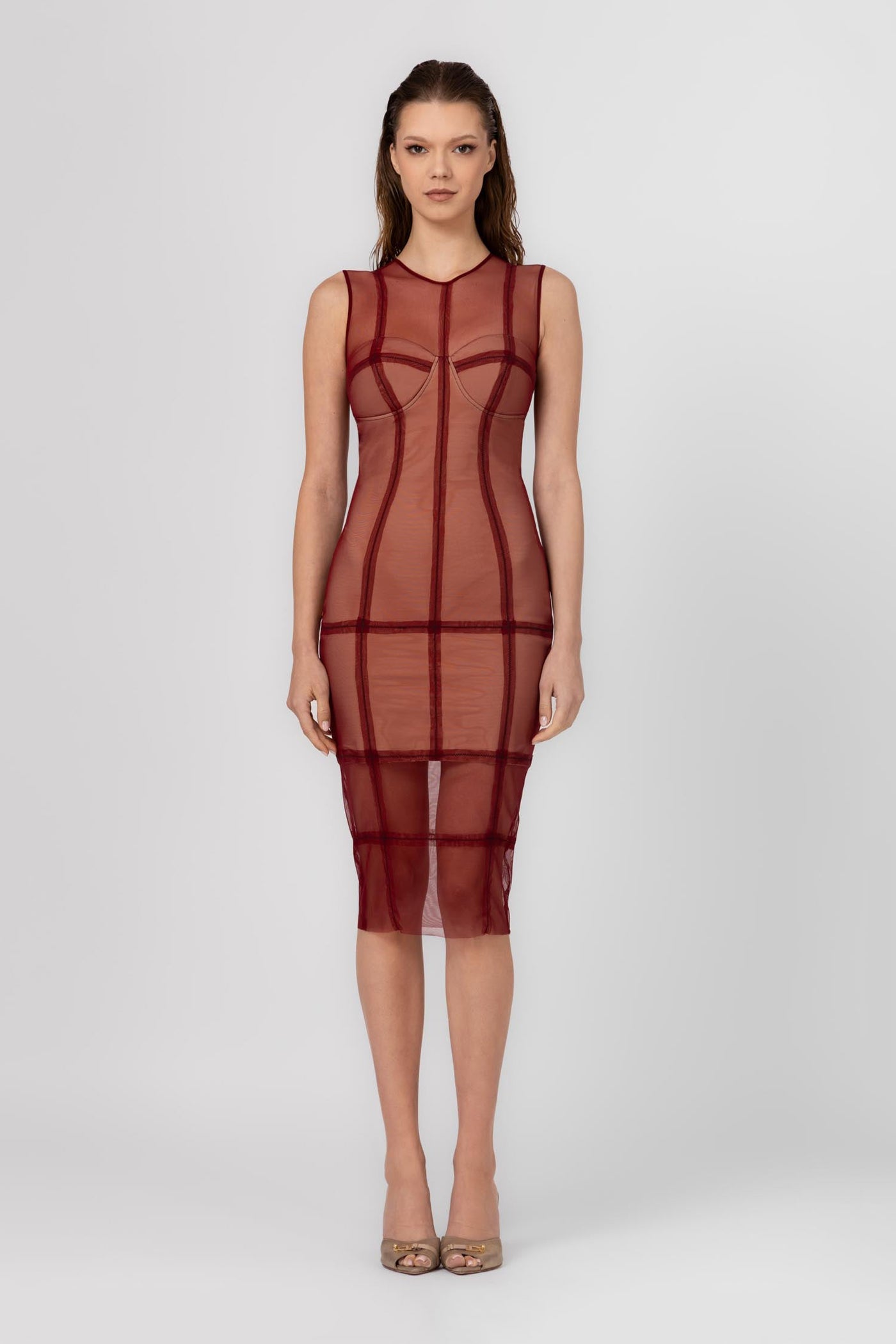 Rochie midi rosu burgund Figure