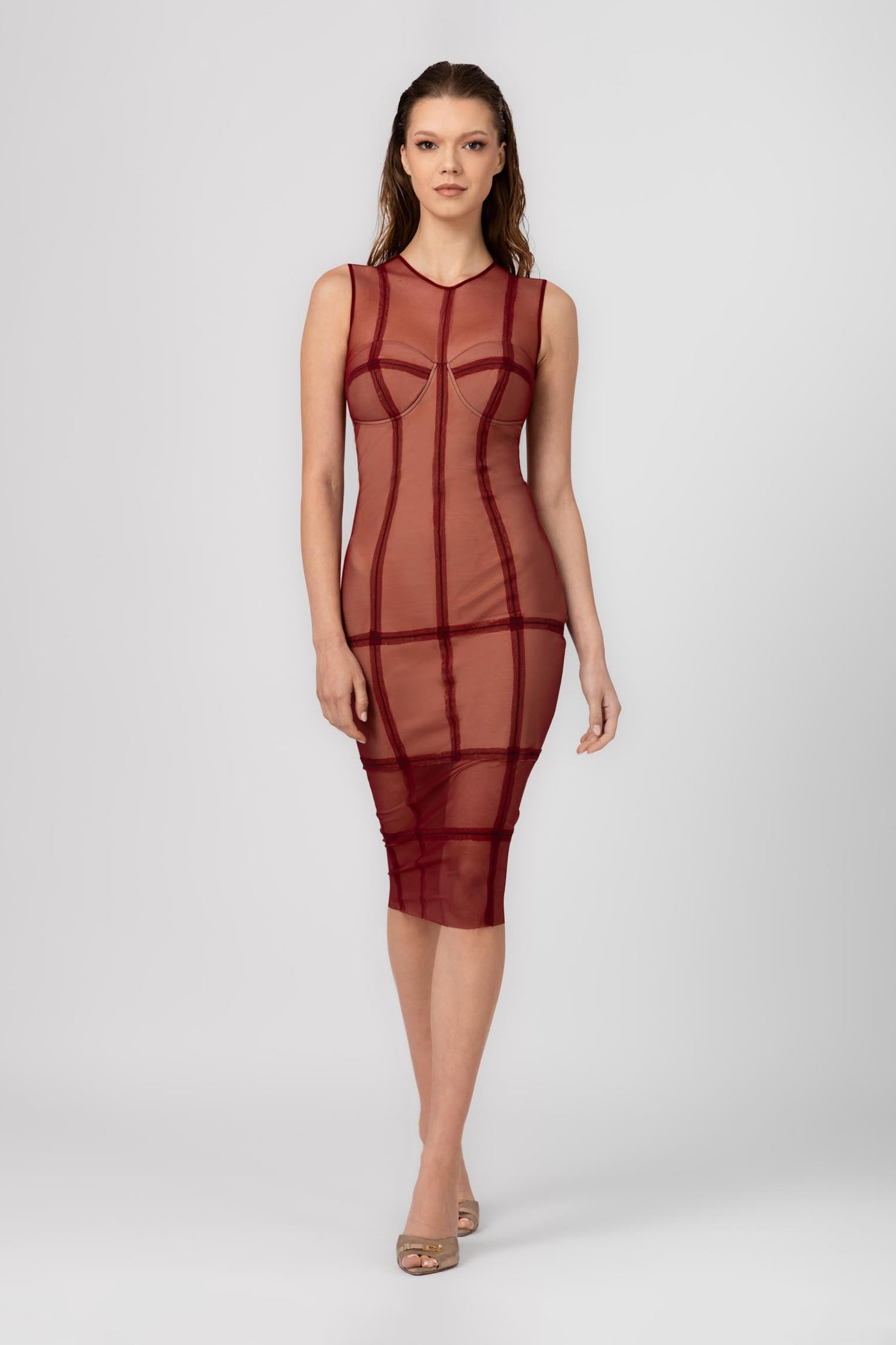 Rochie midi rosu burgund Figure