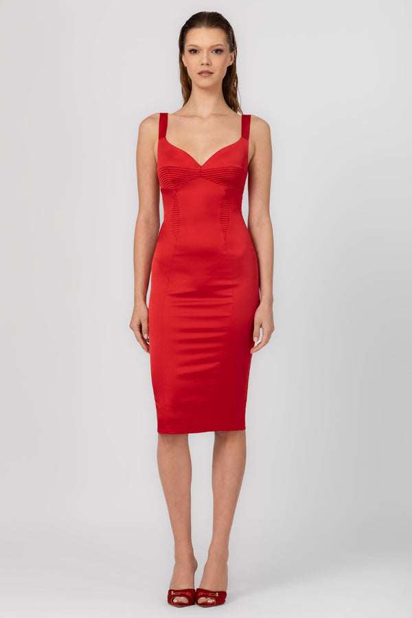 Rochie rosie din satin elastic Haze