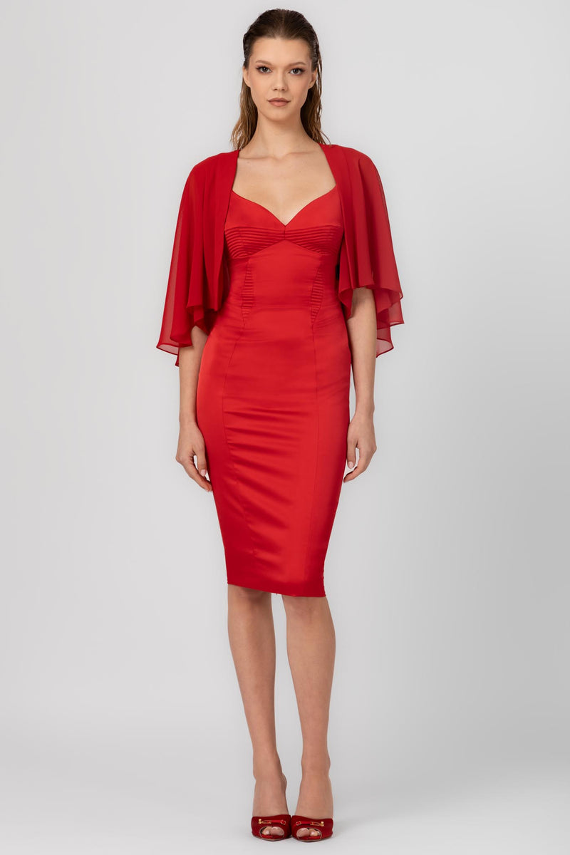 Rochie rosie din satin elastic Haze