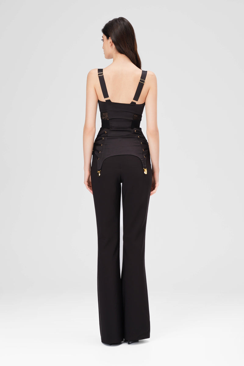 Corset negru din satin si dantela Zest