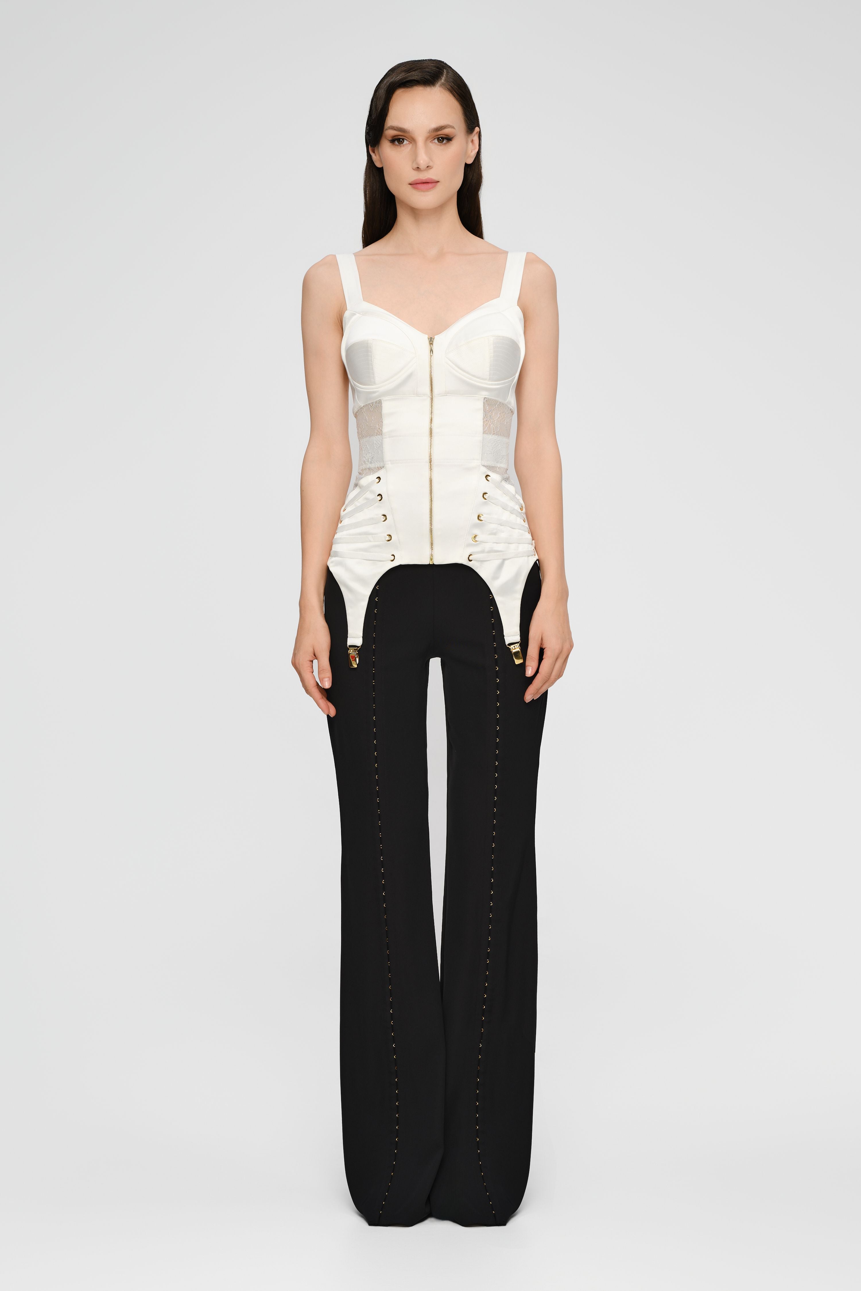 Corset alb din satin si dantela Zest