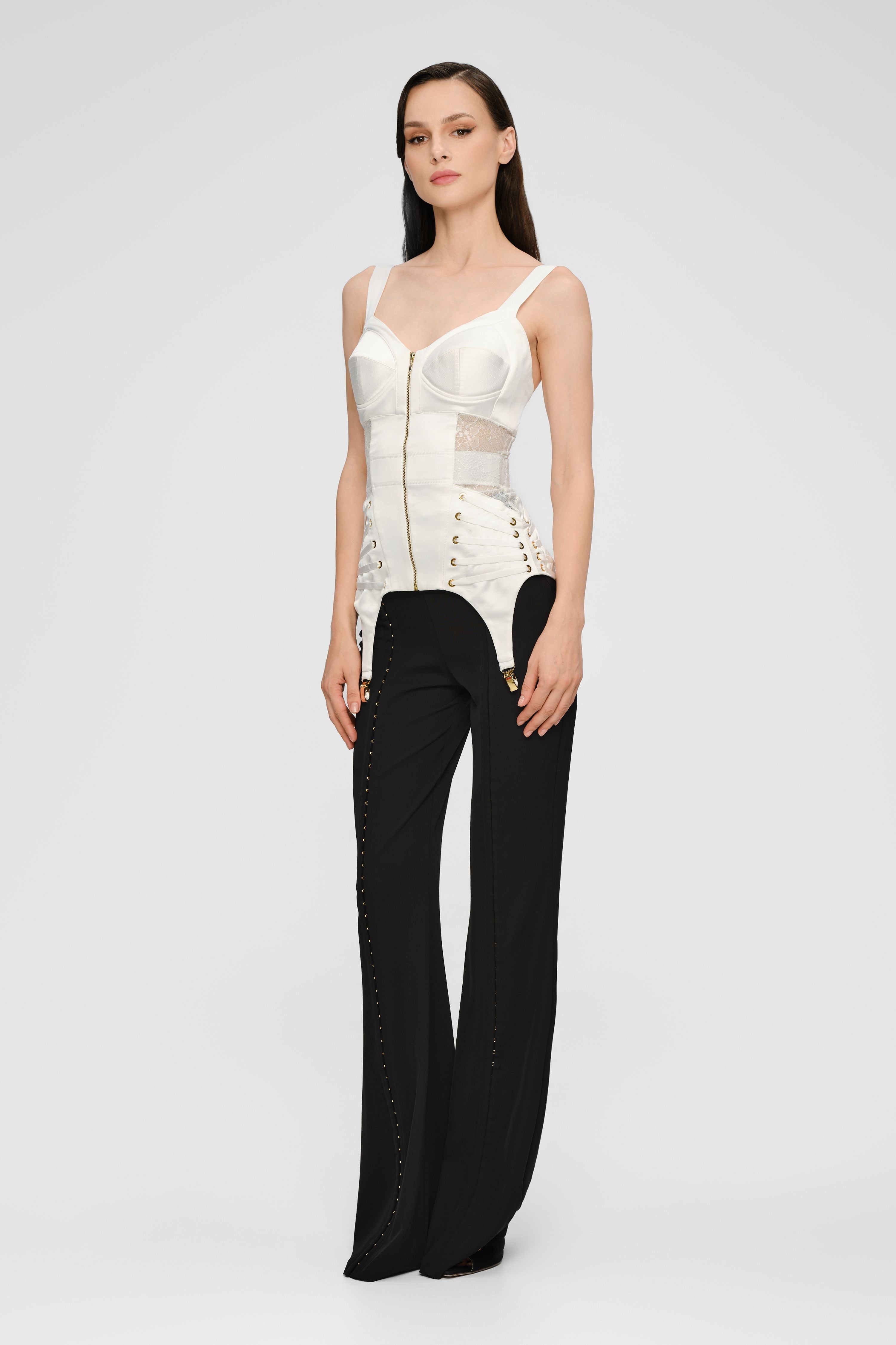 Corset alb din satin si dantela Zest