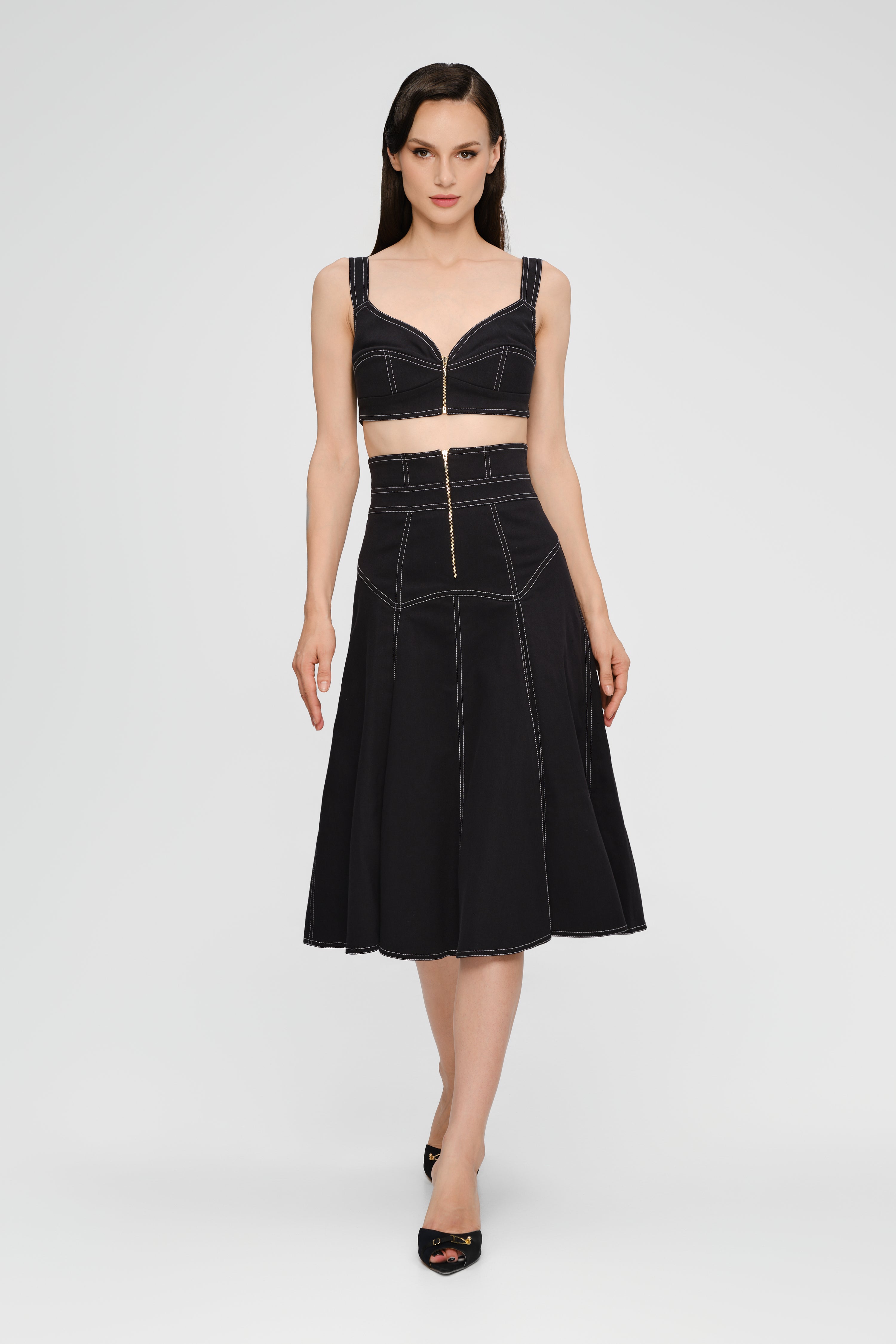 Bustiera neagra din denim bi-elastic Underline