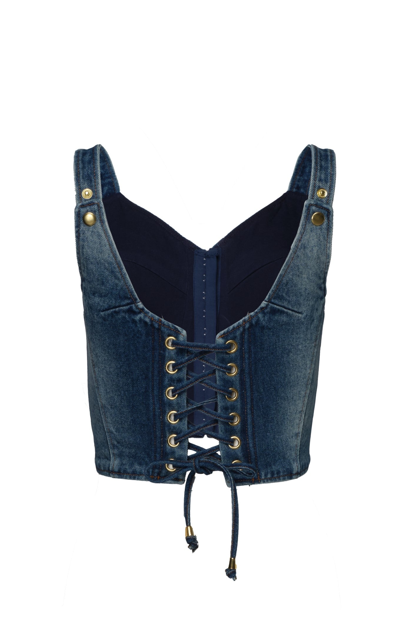 Top albastru din denim Corset