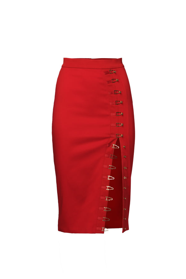 Fusta rosie bodycon cu slit pe picior Ivy
