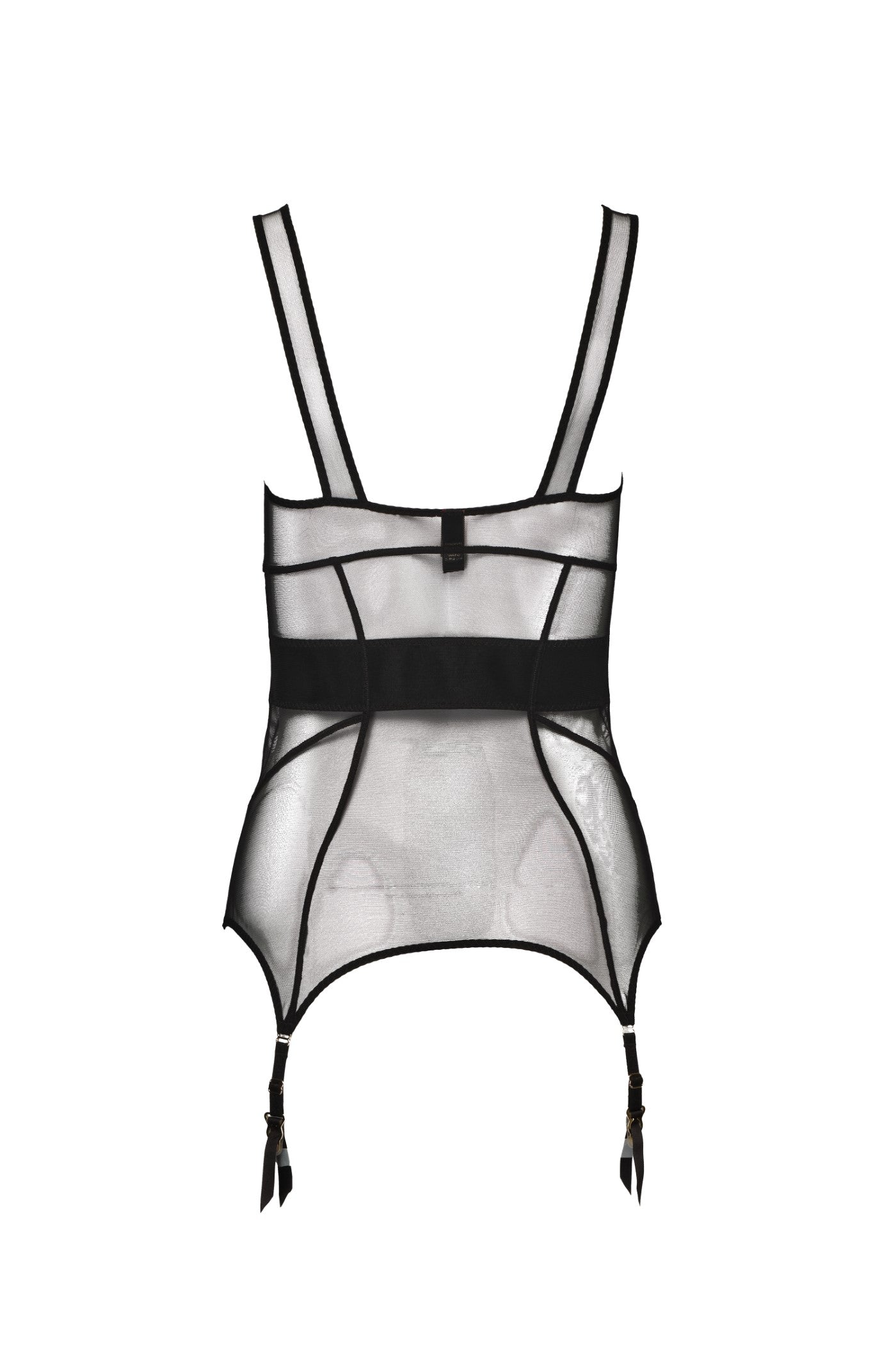 Corset negru din tulle elastic transparent cu portjartiere reglabile Zest