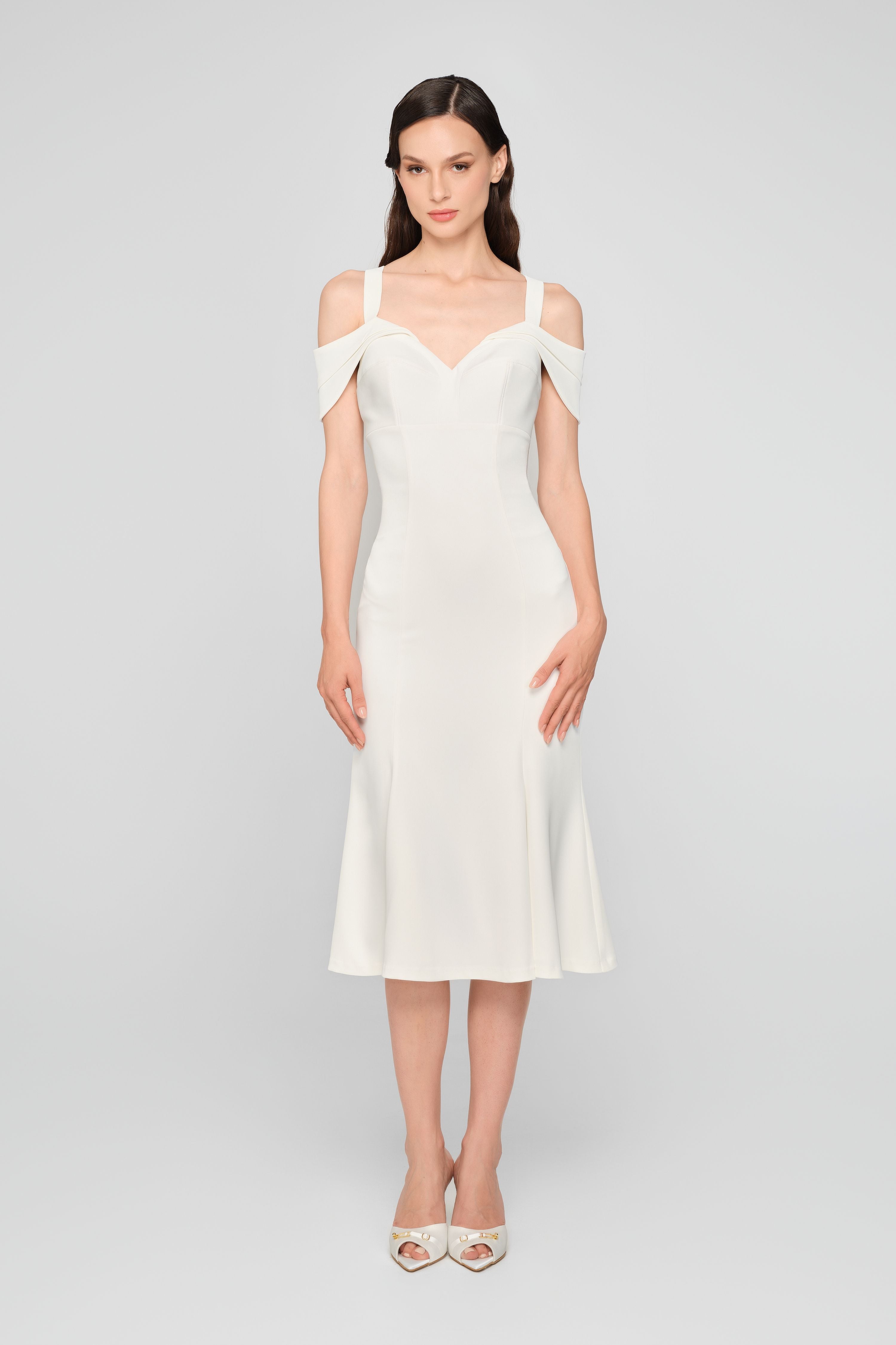 Rochie midi alba cu cupe retro Sculpt