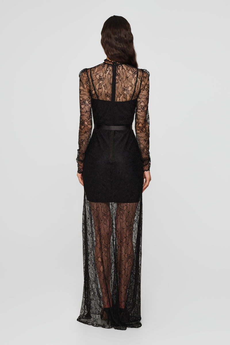 Rochie neagra lunga din dantela Mist