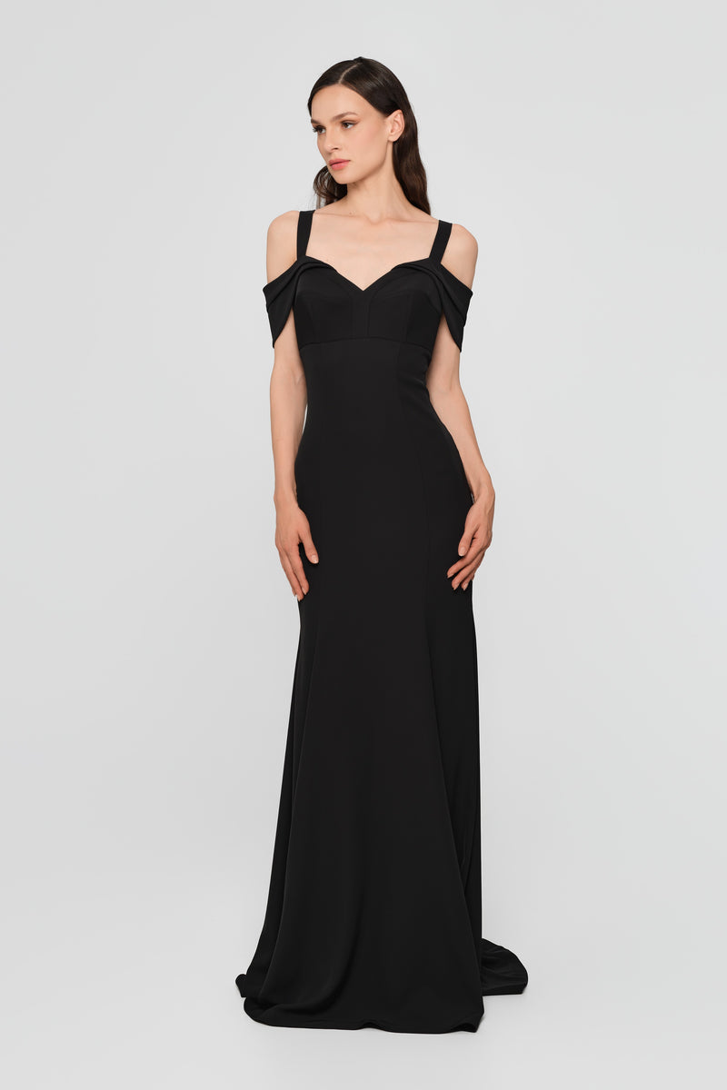 Rochie neagra lunga cu cupe retro Candy