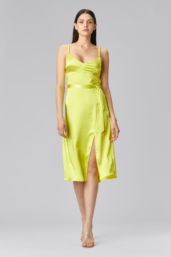 Rochie lime din satin cu bretele reglabile Slip