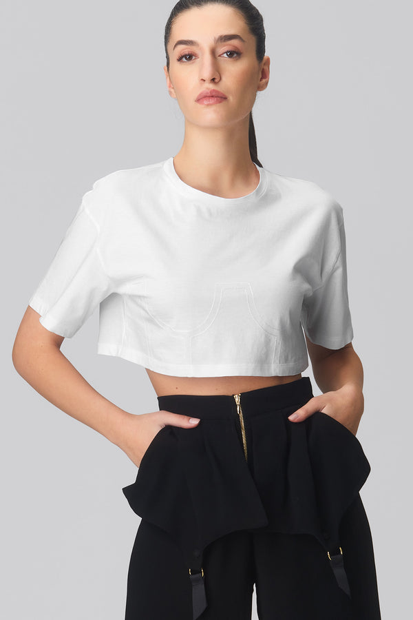 Tricou alb cropped din bumbac organic Invisible